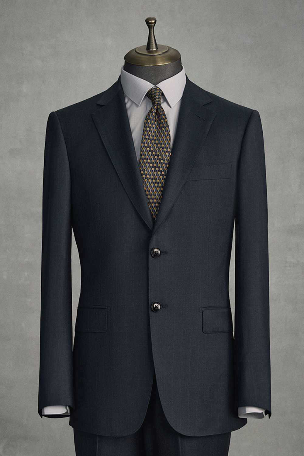 Costume single breasted, lapela notched em lã, caxemira e seda - Azul listrado meia noite