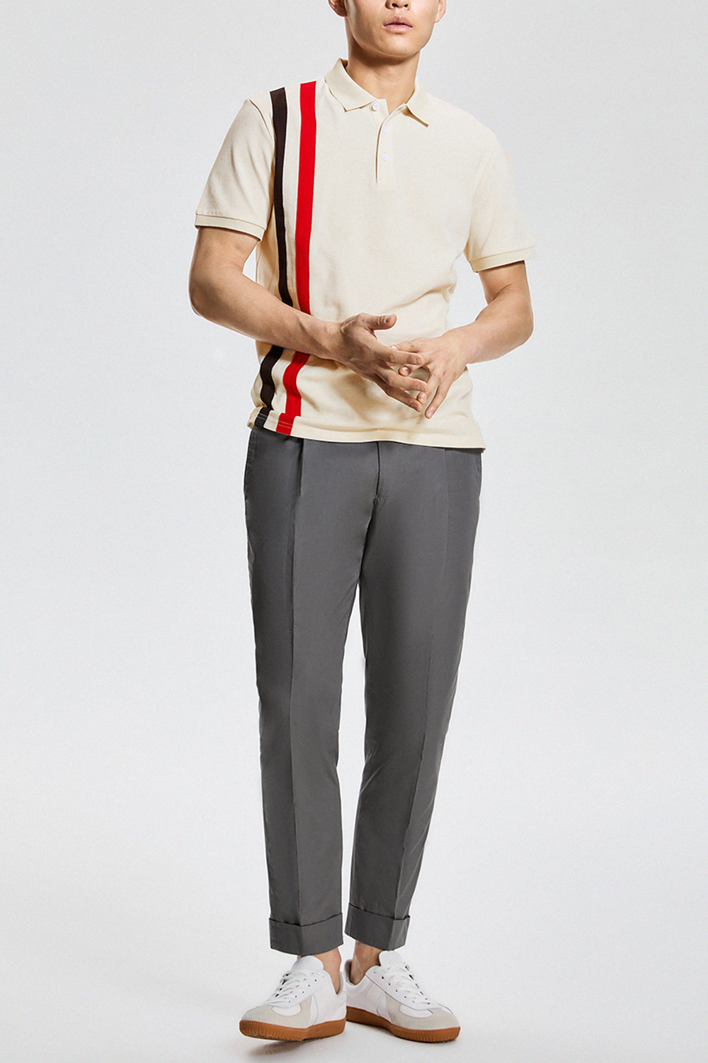 Calça de modelagem italiana, com ajustadores laterais 100% algodão - Cotone Cinza