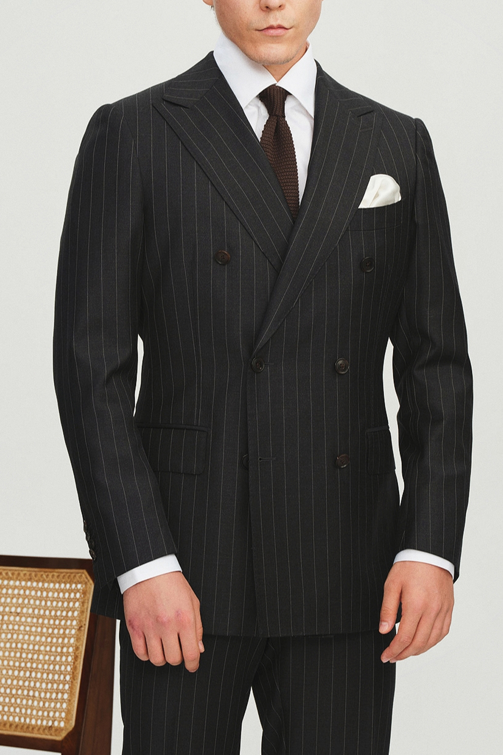 Lanifício Vitale Barberis Canonico - Costume double breasted 6x2, half canvas, lapela peak, em lã merino super 110 18.25 µ - Cinza noturno (VBC)
