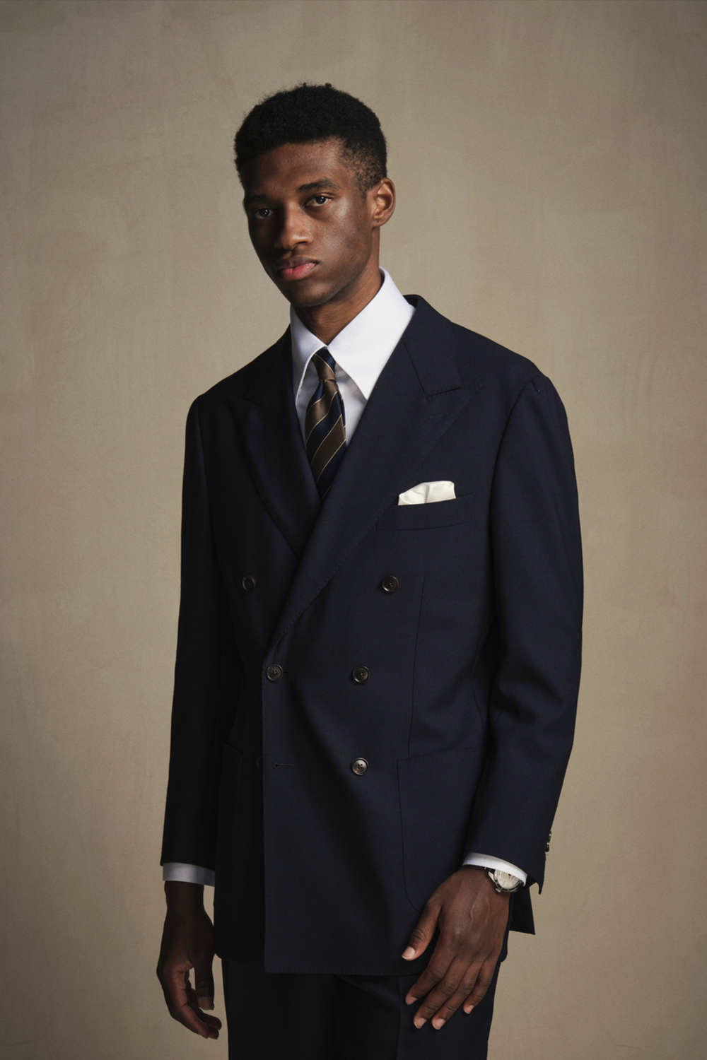 Costume double breasted 6x2, half canvas, lapela peak, em lã merino super 100 18.75 µ, 320g - Azul Marinho FMY