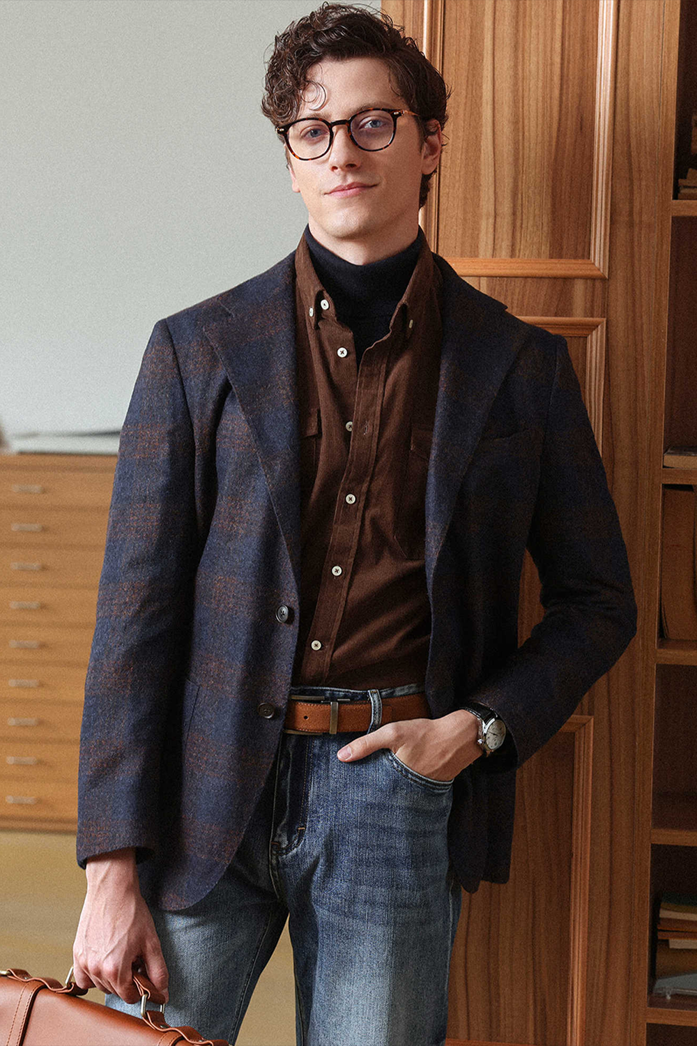 Lanifício Ferla - Blazer single breasted, desestruturado, lapela notched large em lã de alpaca, merino e nylon, super 100's, 330gm, flanelada - Padronagem
