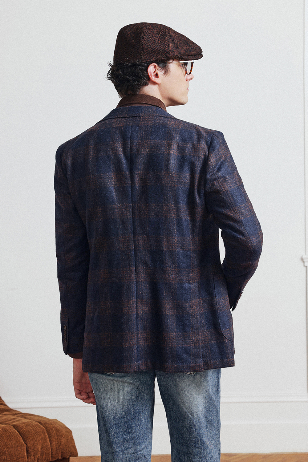 Lanifício Ferla - Blazer single breasted, desestruturado, lapela notched large em lã de alpaca, merino e nylon, super 100's, 330gm, flanelada - Padronagem