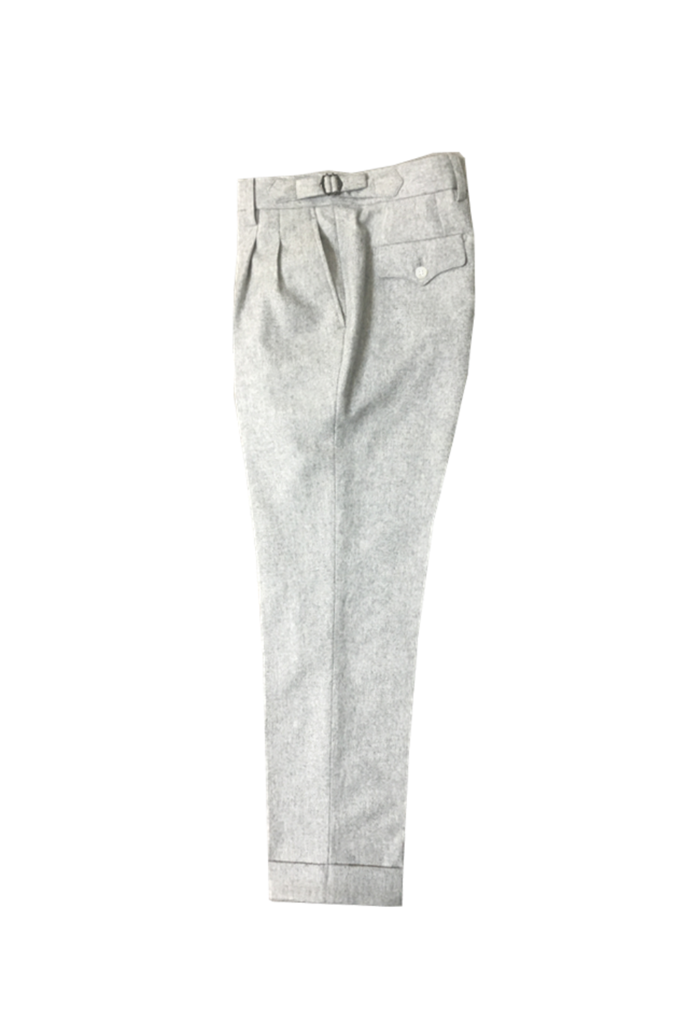 Calça em modelagem italiana em lã tropical flanelada, cintura alta, com ajustadores laterais e passantes - Brit Off-White
