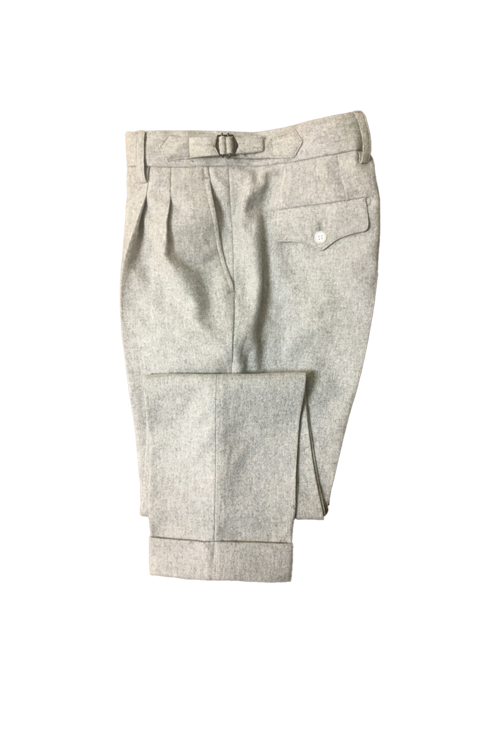 Calça em modelagem italiana em lã tropical flanelada, cintura alta, com ajustadores laterais e passantes - Brit Off-White