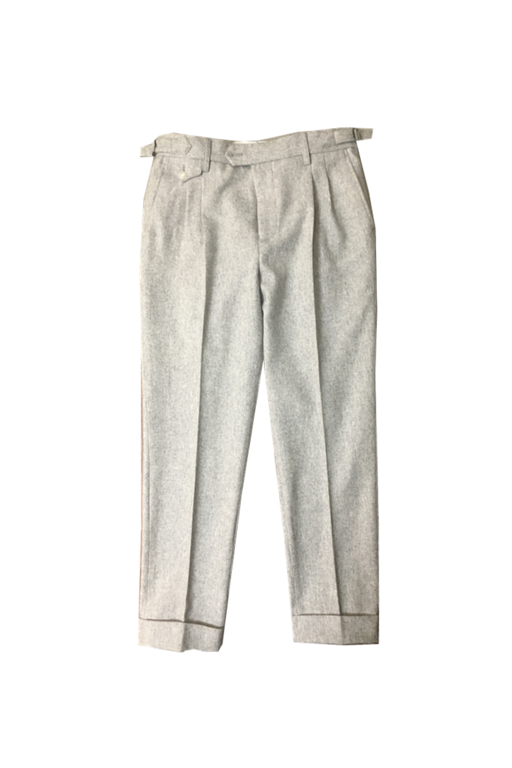 Calça em modelagem italiana em lã tropical flanelada, cintura alta, com ajustadores laterais e passantes - Brit Off-White