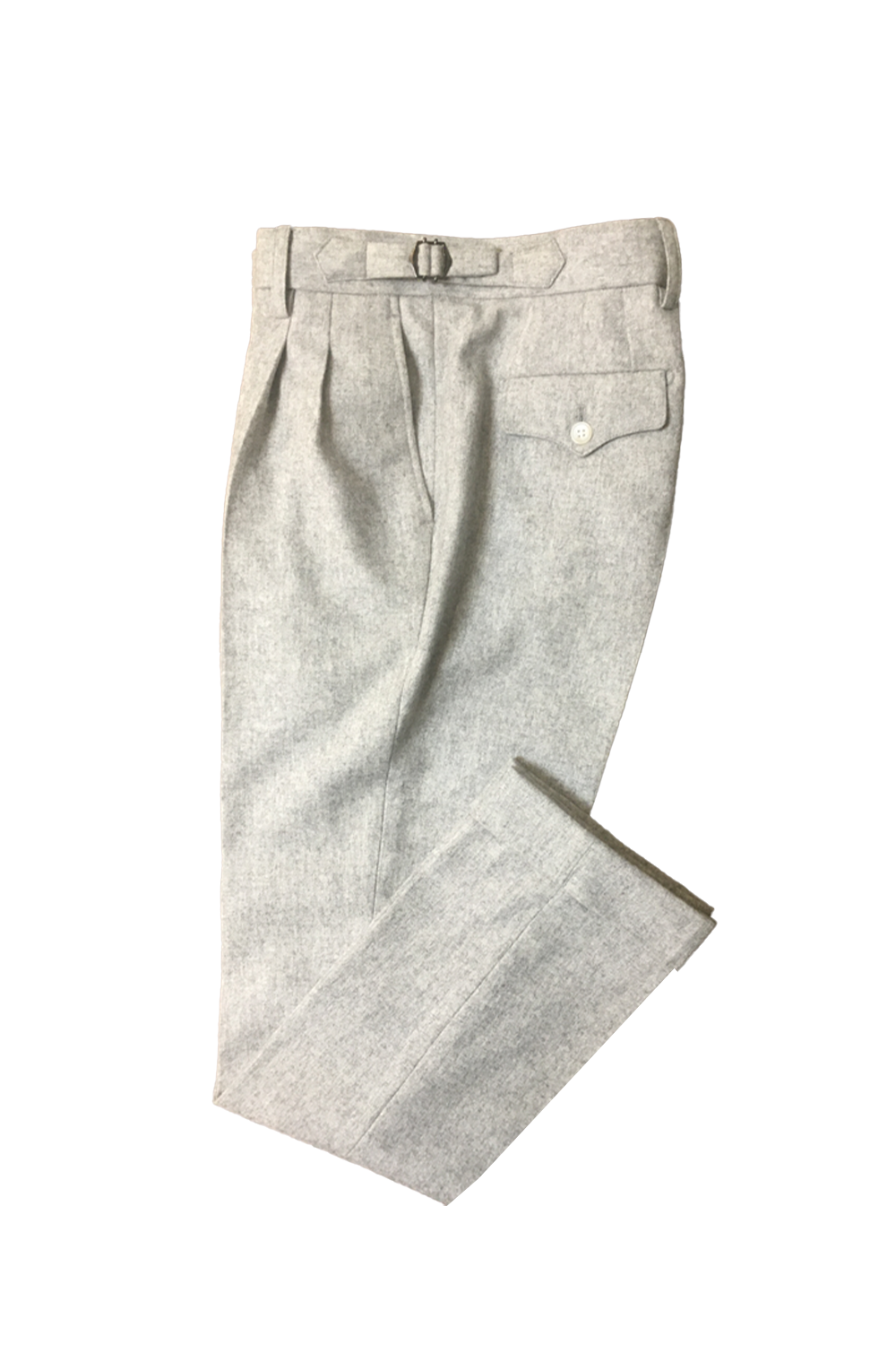 Calça em modelagem italiana em lã tropical flanelada, cintura alta, com ajustadores laterais e passantes - Brit Off-White