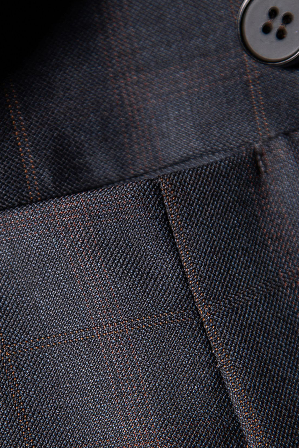 Calça em modelagem italiana, em lã tropical com cintura alta e ajustadores laterais - Glen Plaid, com overcheck laranja