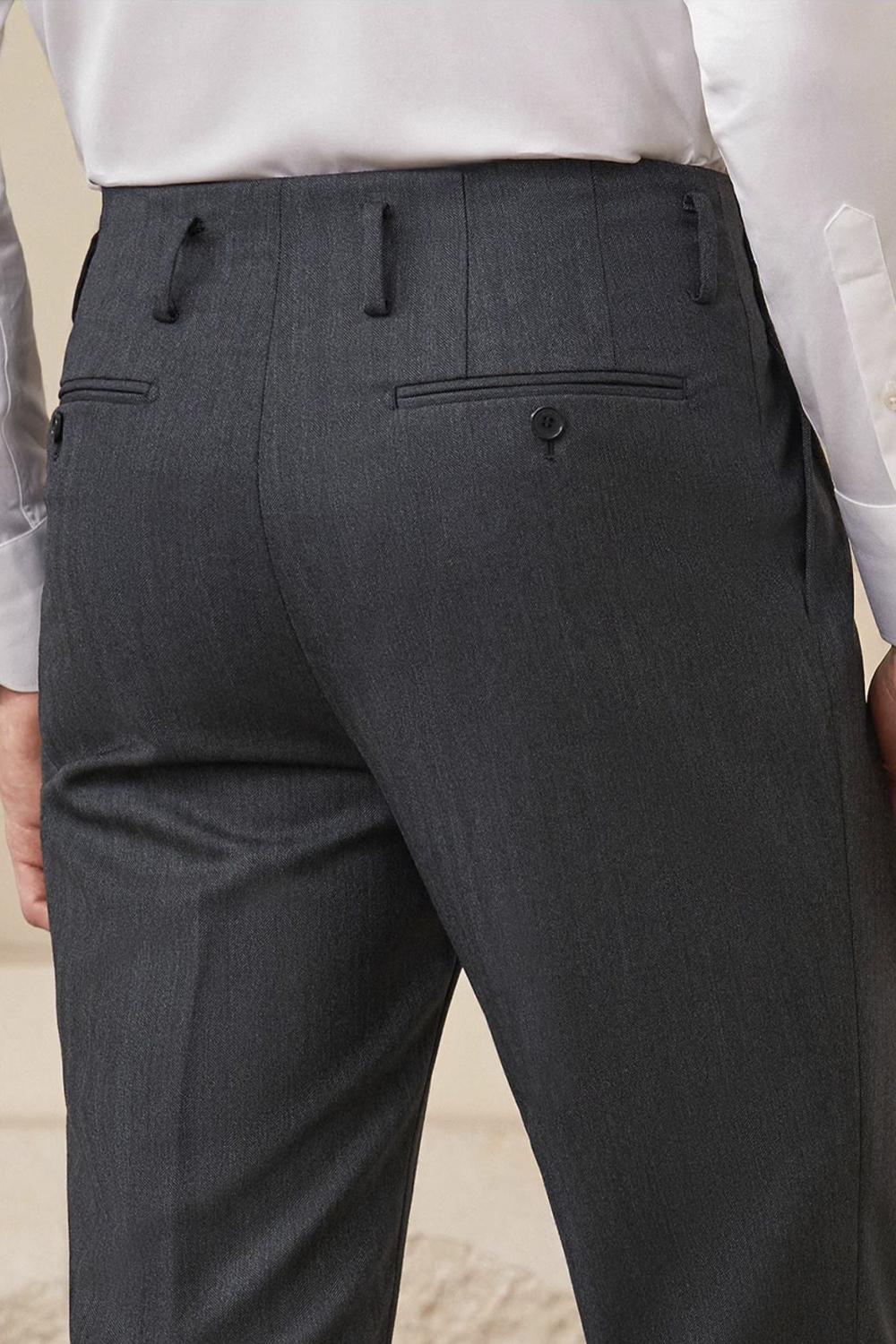 Lanifício Vitale Barberis Canonico - Calça cós de Hollywood, em lã merino 110'S, 18.25 µ, cintura alta, com ajustadores laterais - Cinza