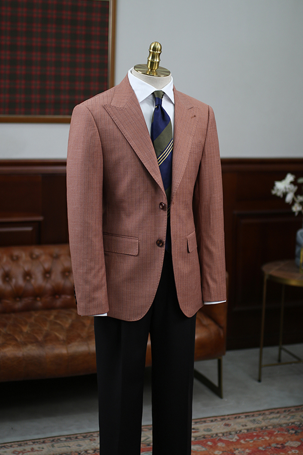 Blazer com riscas, single breasted com lapela peak - Terracota riscado HNR