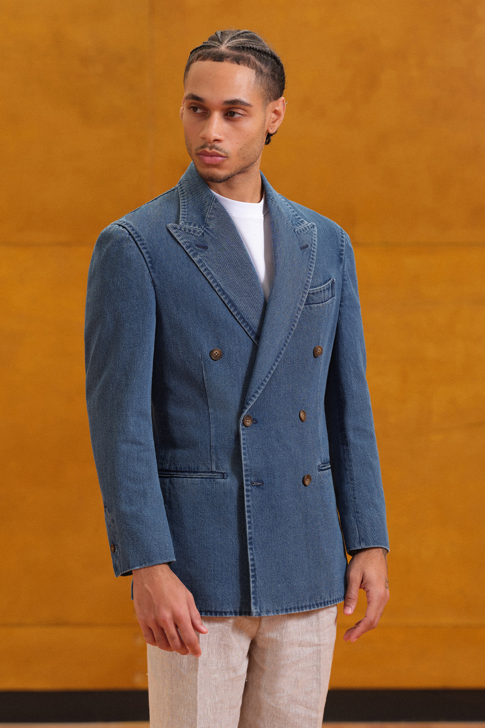 Blazer double breasted 6x2, desestruturado com lapela peak, 100% algodão - JEANS ACT