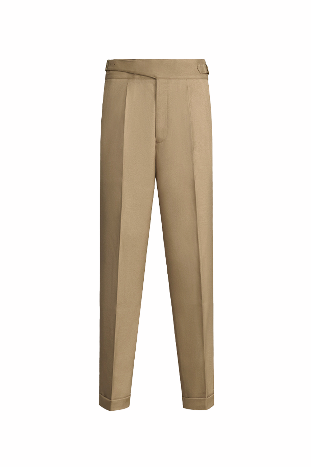Calça ghurka, cintura alta, faixa frontal e ajustadores laterais - Khaki