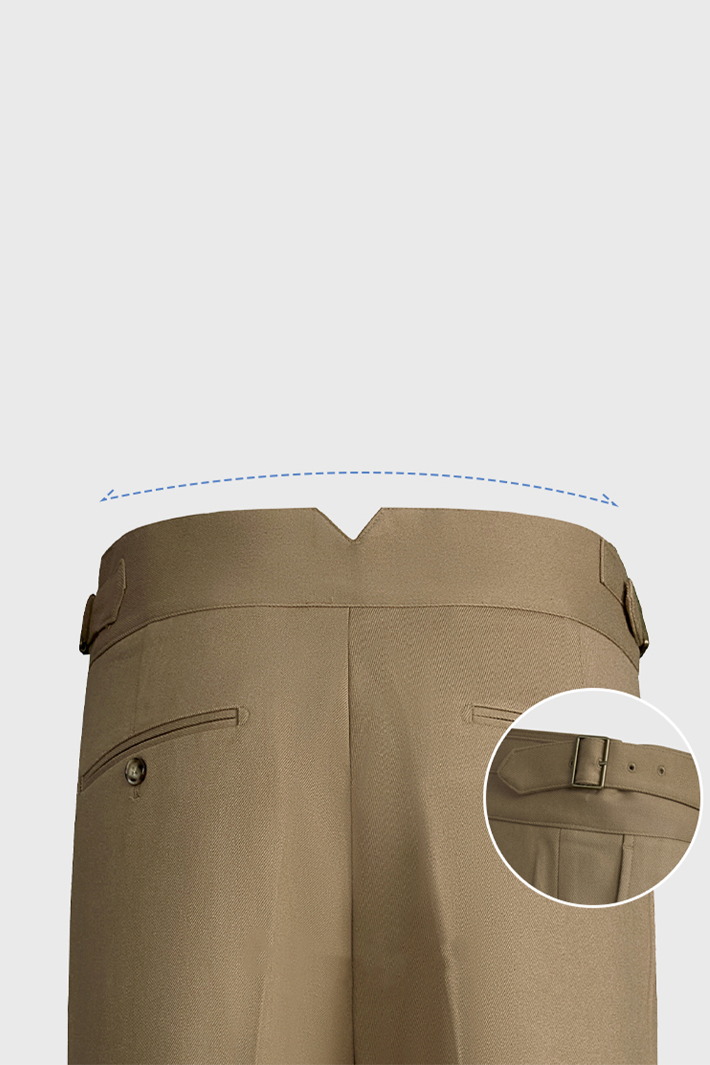 Calça ghurka, cintura alta, faixa frontal e ajustadores laterais - Khaki