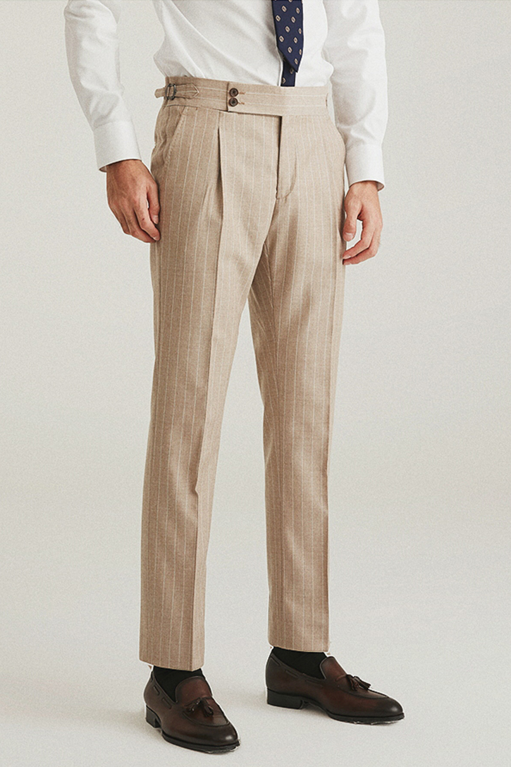 Calça de modelagem italiana, em lã merino, 110's 18.25 micron - Khaki Padronagem