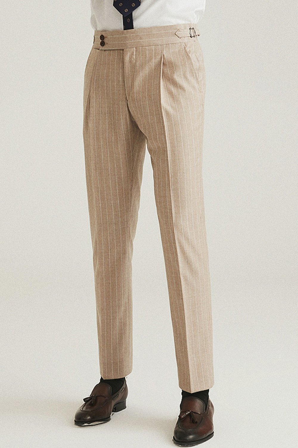 Calça de modelagem italiana, em lã merino, 110's 18.25 micron - Khaki Padronagem