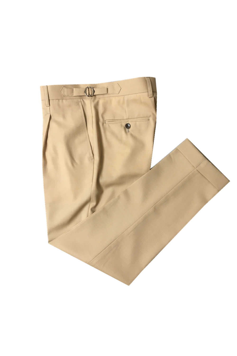 Calça em modelagem italiana em lã tropical, cintura alta, com ajustadores laterais e passantes - Khaki