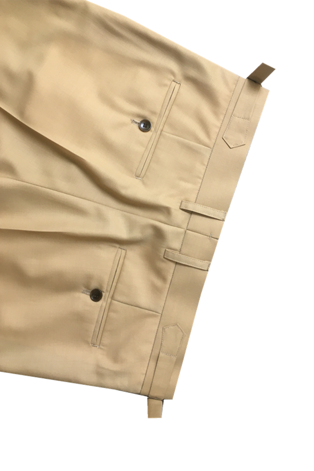 Calça em modelagem italiana em lã tropical, cintura alta, com ajustadores laterais e passantes - Khaki