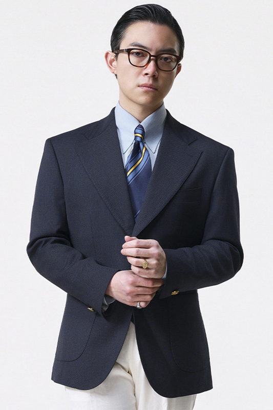 Blazer single breasted em lã merino 110's 18.25 micron com lapela notched large - Azul PYZ
