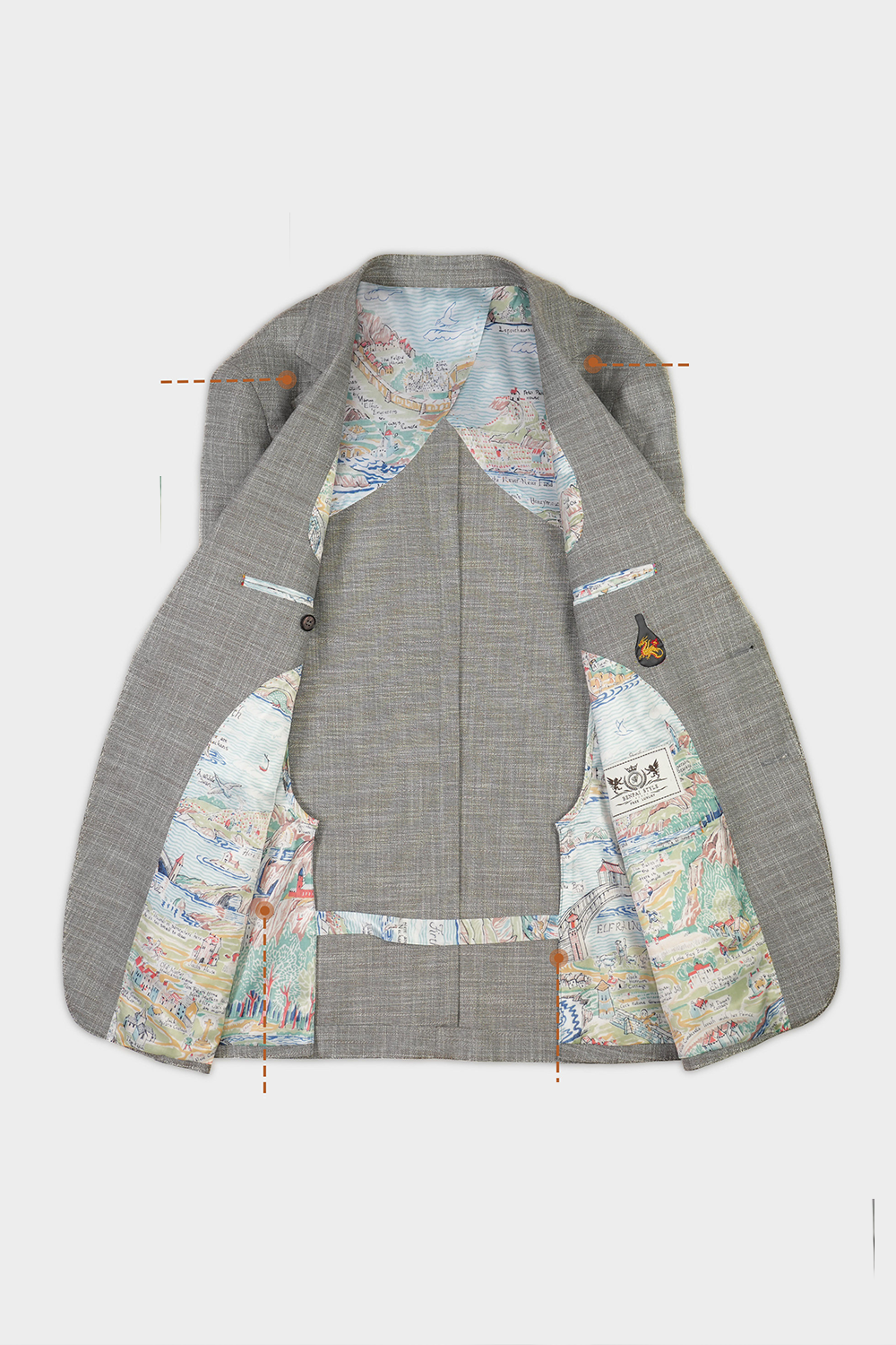 Costume desestruturado single breasted, em lã, linho, seda e fibra de bambu, com lapela notched - Cinza Bambu - BPN