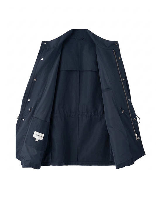 Safari Jacket, com ajuste interno, zíper e botões, em linho, algodão e tencel - Azul Sanhr