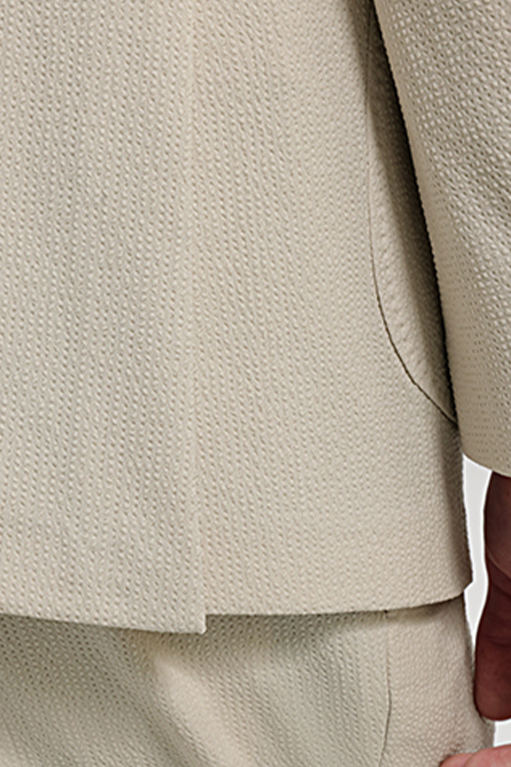 Costume double breasted 6x2, em poliviscose e elastano, seersucker, com lapela peak - Off-White