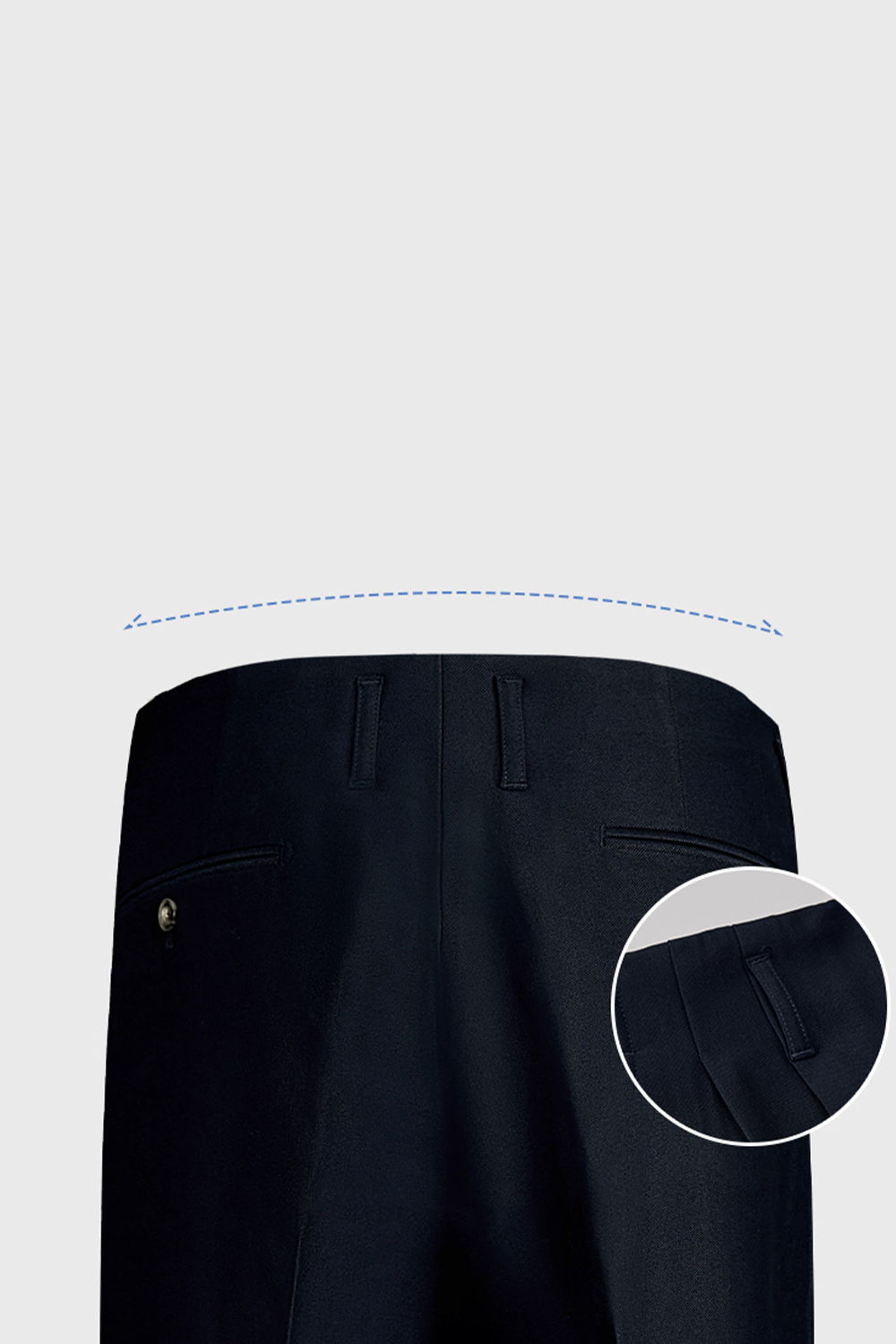 Calça cós de Hollywood, cintura e cós alto, com passantes para cinto - Azul marinho