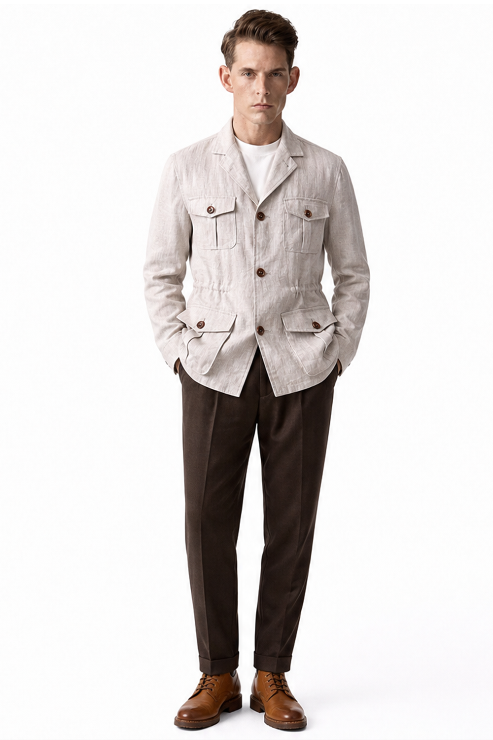 Safari Jacket desestruturado, com ajuste interno 100% linho - Off-White LINEN