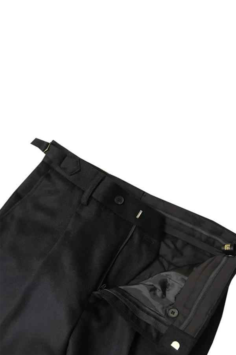 Calça em lã merino, super 100's 18.75 micron de textura flanelada, com ajustadores laterais e passantes - Brit Preta