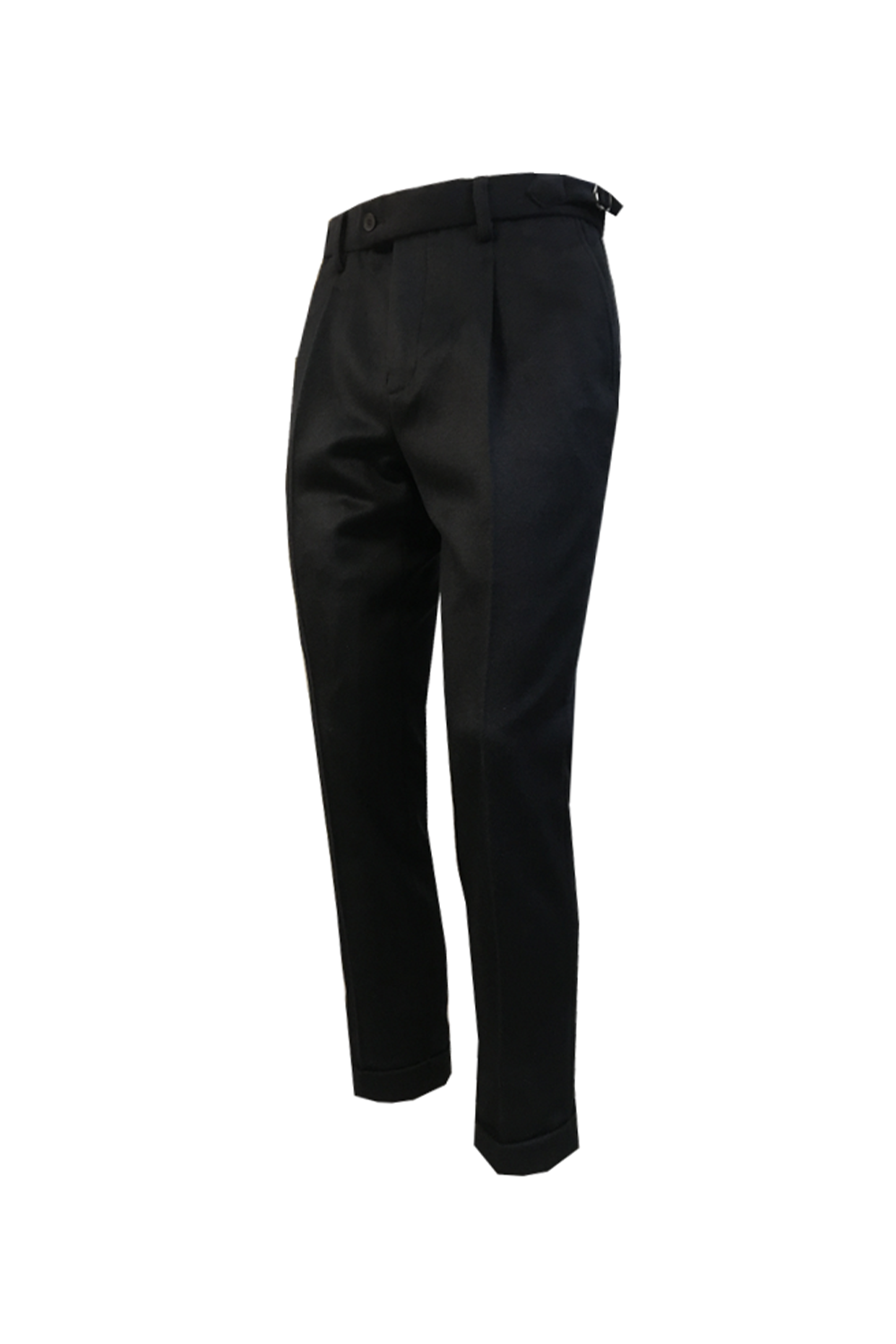 Calça em lã merino, super 100's 18.75 micron de textura flanelada, com ajustadores laterais e passantes - Brit Preta