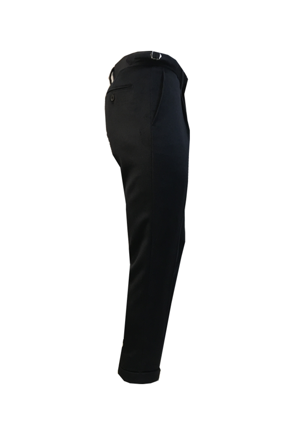 Calça em lã merino, super 100's 18.75 micron de textura flanelada, com ajustadores laterais e passantes - Brit Preta