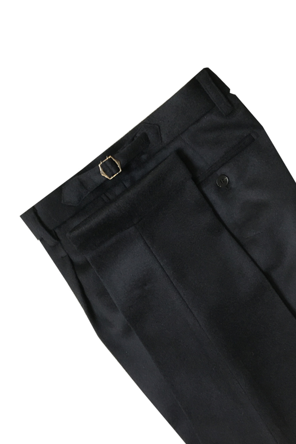 Calça em lã merino, super 100's 18.75 micron de textura flanelada, com ajustadores laterais e passantes - Brit Preta