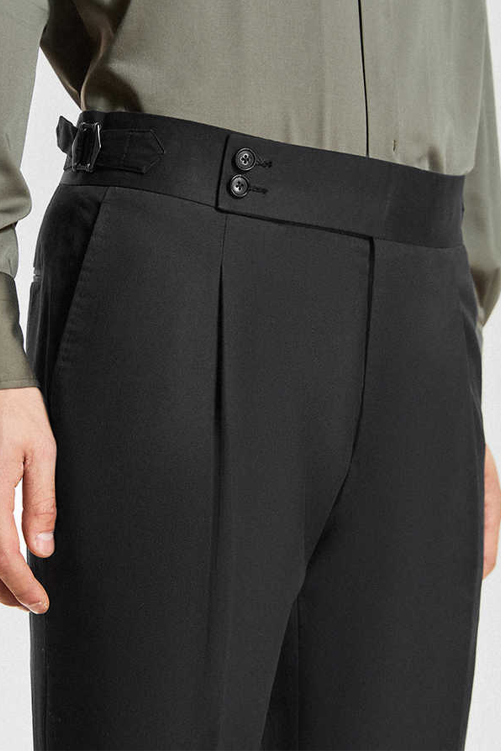 Calça de modelagem italiana, com ajustadores laterais 100% algodão - Cotone Preta