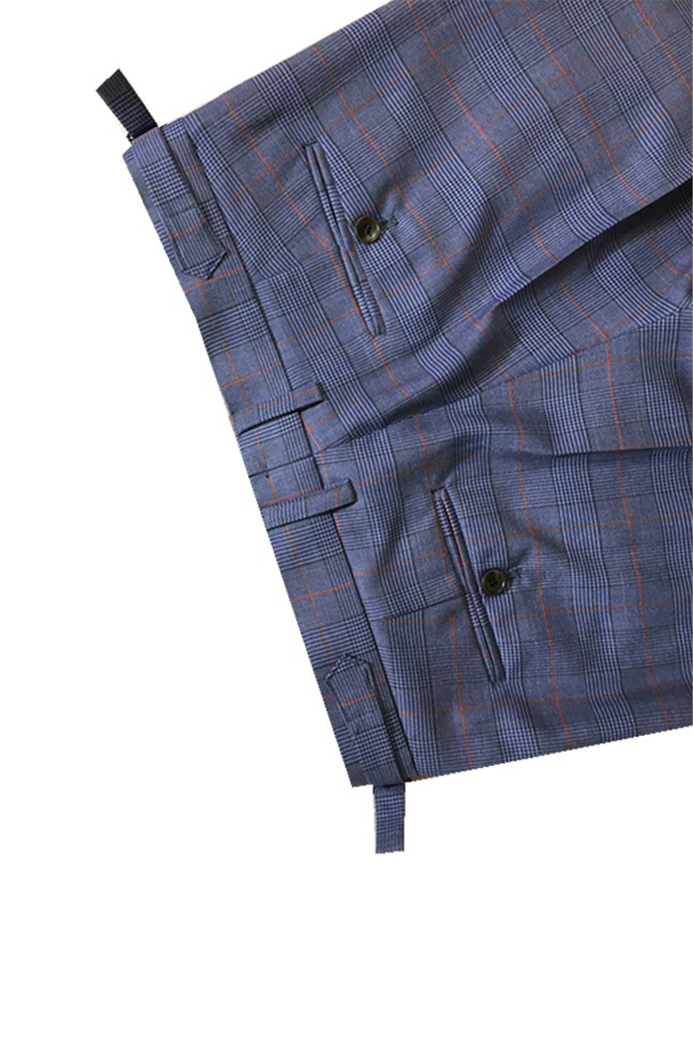 Calça em modelagem italiana, cintura alta, com ajustadores laterais e passantes - Brit Azul príncipe de galês