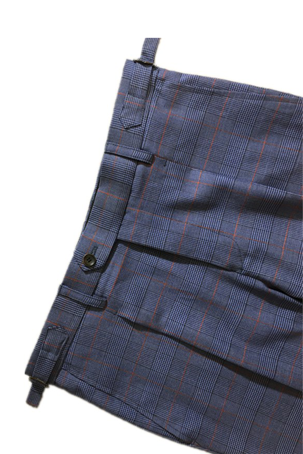 Calça em modelagem italiana, cintura alta, com ajustadores laterais e passantes - Brit Azul príncipe de galês