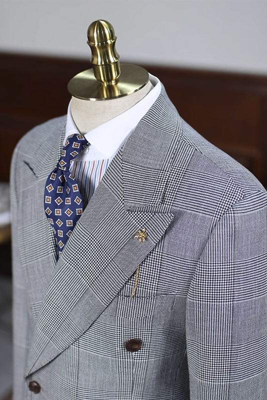 Blazer, double breasted 6x4 com lapela peak large - Cinza Principe de Galês HNR