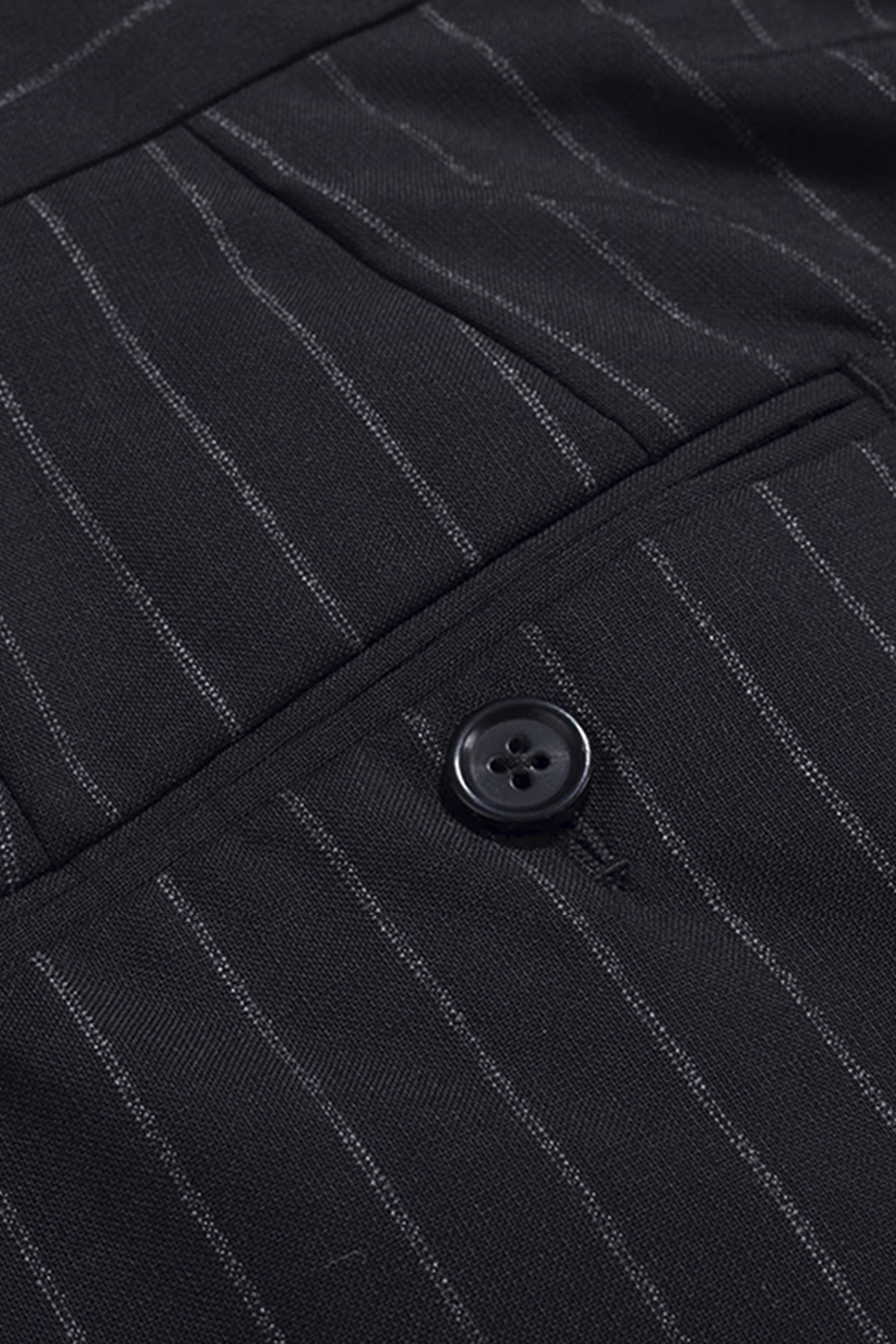 Lanifício Vitale Barberis Canonico - Calça em modelagem italiana, em lã merino 130'S, 17.25 µ, cintura alta, com ajustadores laterais - Preta risca de giz