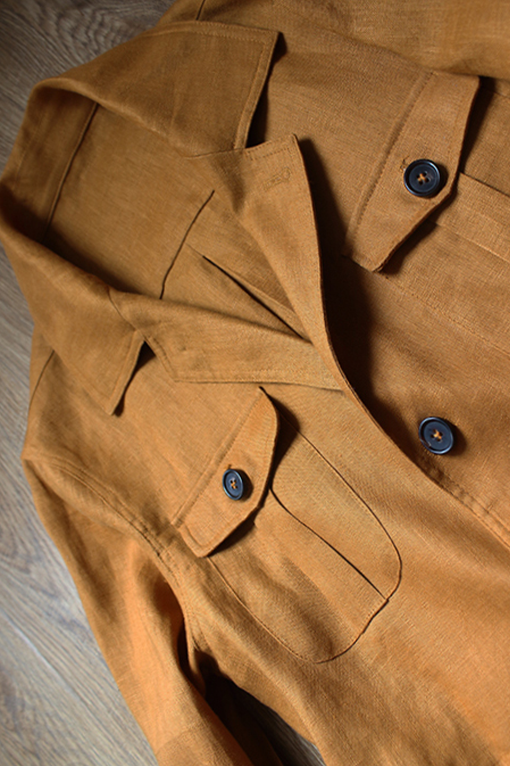 Safari Jacket desestruturado, com ajuste interno 100% linho - Tabaco