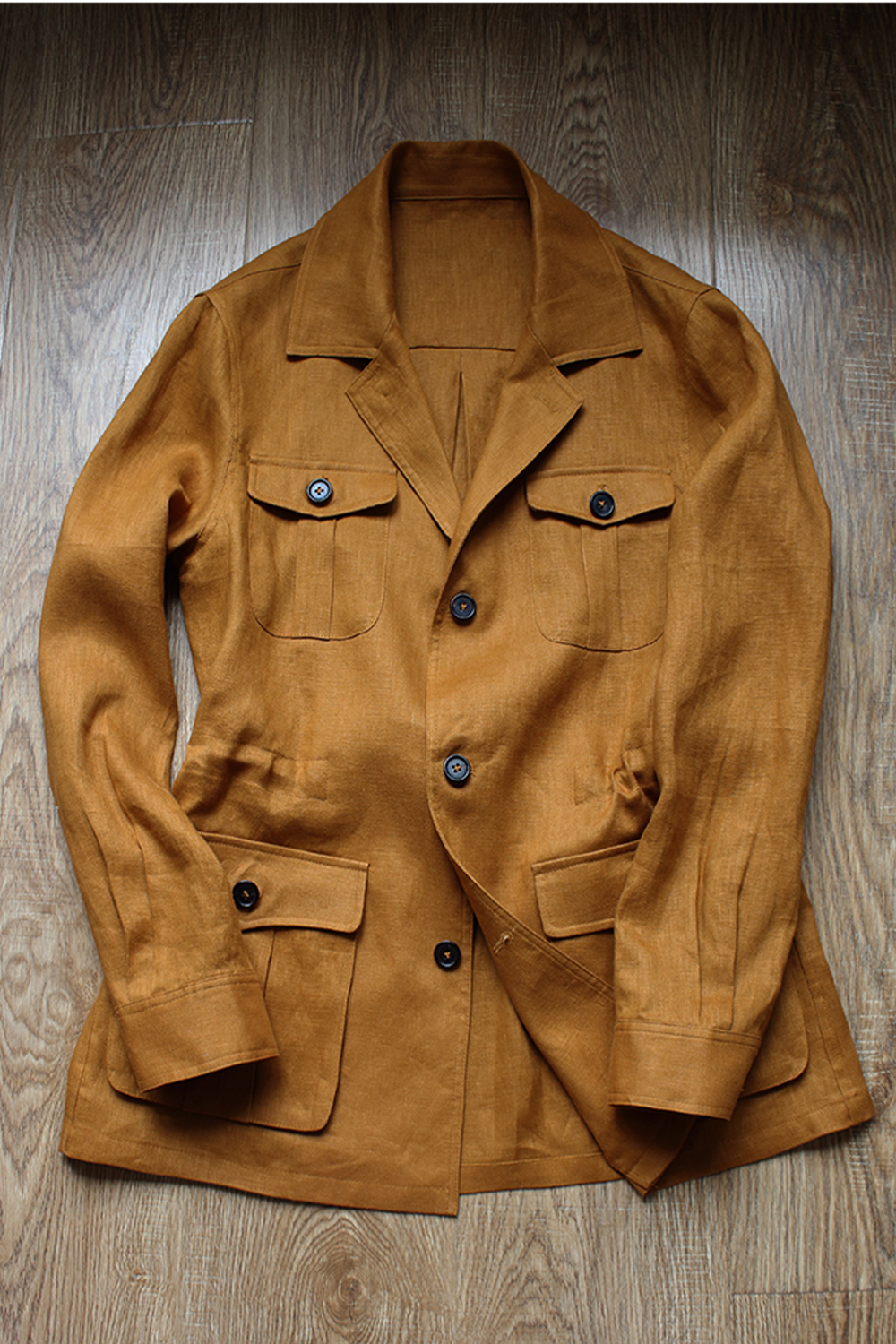 Safari Jacket desestruturado, com ajuste interno 100% linho - Tabaco