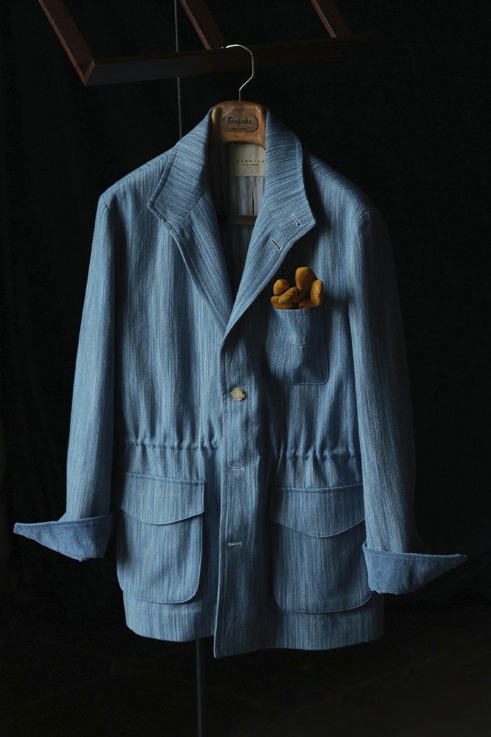 UGENTLE - Safari Jacket com forro, com ajuste interno lã com linho - Azul - UGENTLE City & Wild