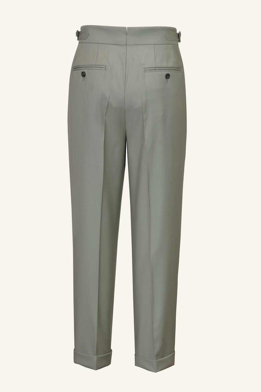 Lanifício T.Ingeniator - Calça em lã merino super 120's, 17.75µ, com ajuste lateral - Cinza esverdeado