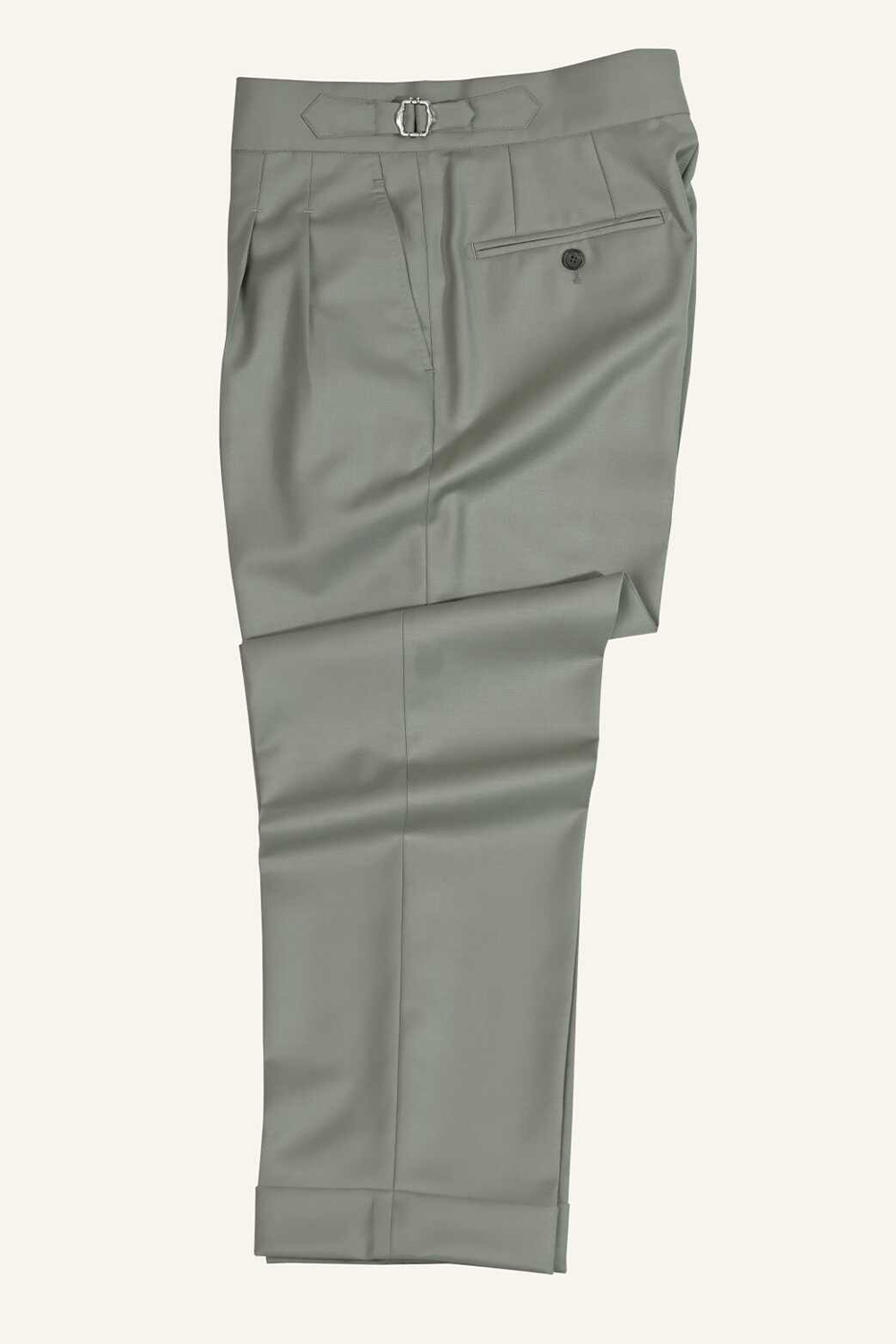 Lanifício T.Ingeniator - Calça em lã merino super 120's, 17.75µ, com ajuste lateral - Cinza esverdeado
