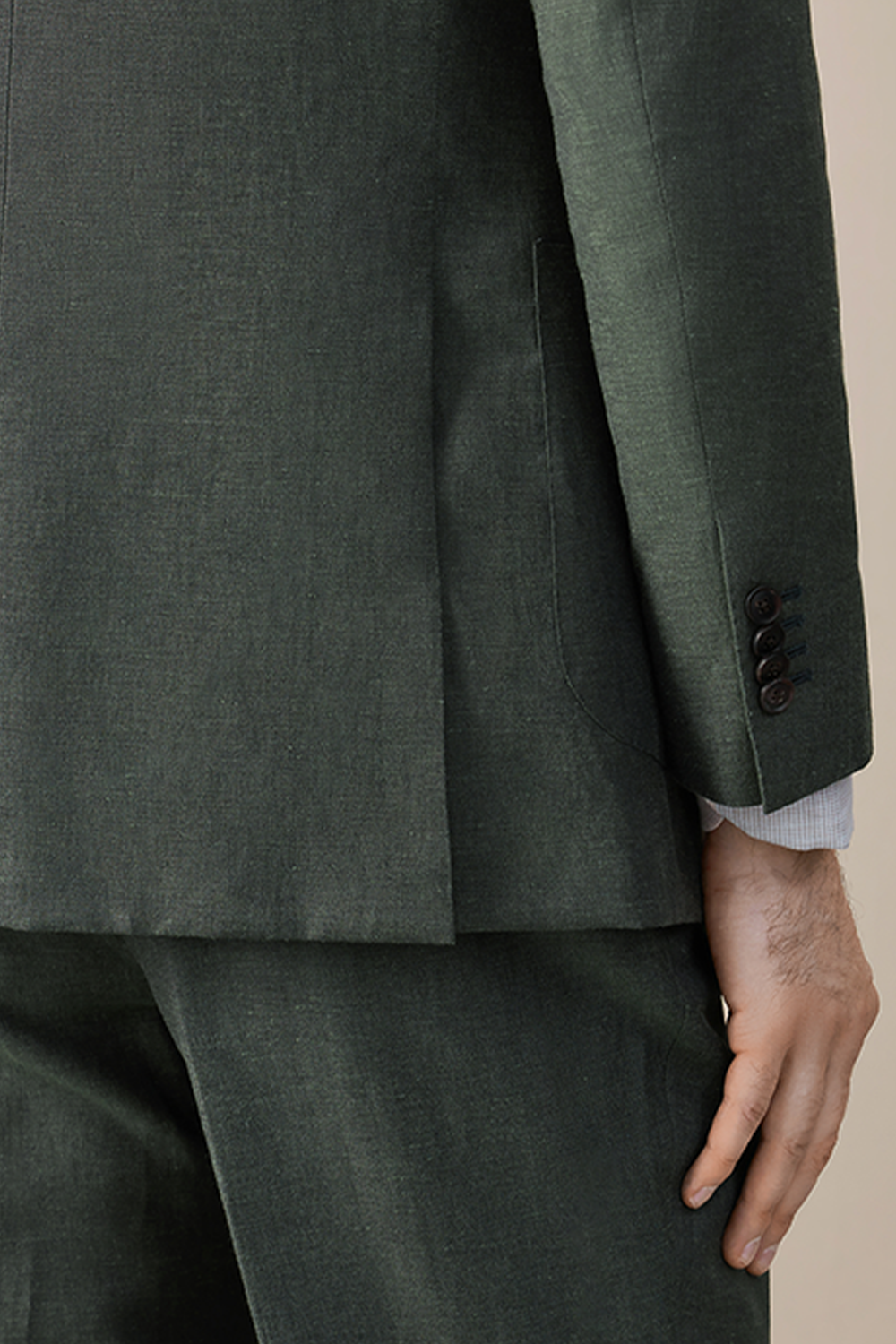 Lanifício Vitale Barberis Canonico - Costume double breasted 4x1, half canvas em lã e linho, com lapela notched - Verde
