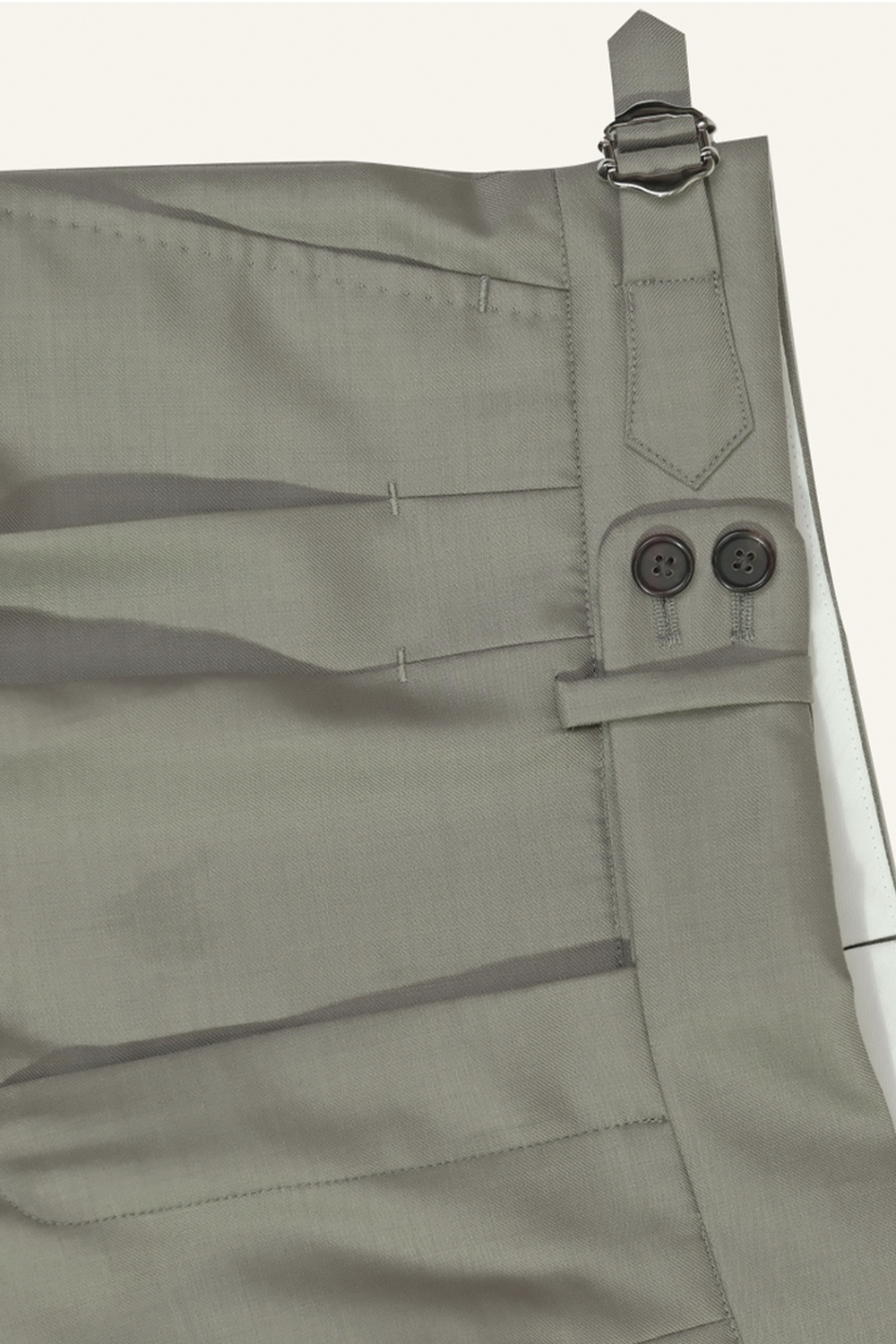 Lanifício T.Ingeniator - Calça em lã merino super 120's, 17.75µ, com ajuste lateral - Cinza esverdeado