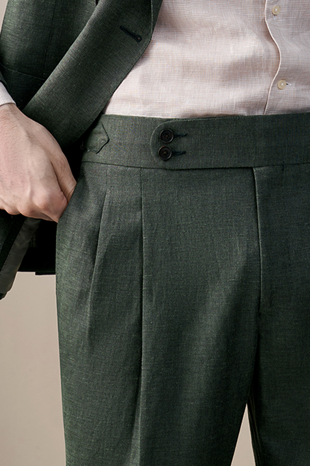 Lanifício Vitale Barberis Canonico - Costume double breasted 4x1, half canvas em lã e linho, com lapela notched - Verde