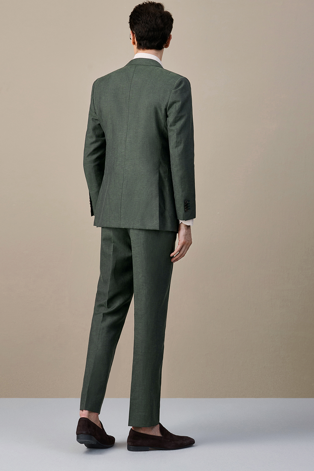 Lanifício Vitale Barberis Canonico - Costume double breasted 4x1, half canvas em lã e linho, com lapela notched - Verde