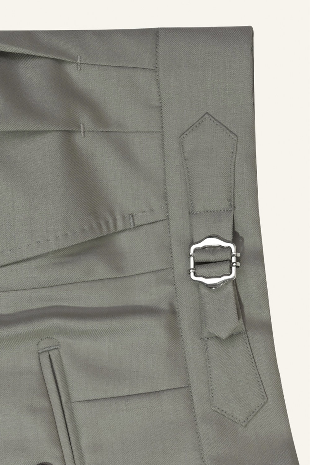 Lanifício T.Ingeniator - Calça em lã merino super 120's, 17.75µ, com ajuste lateral - Cinza esverdeado