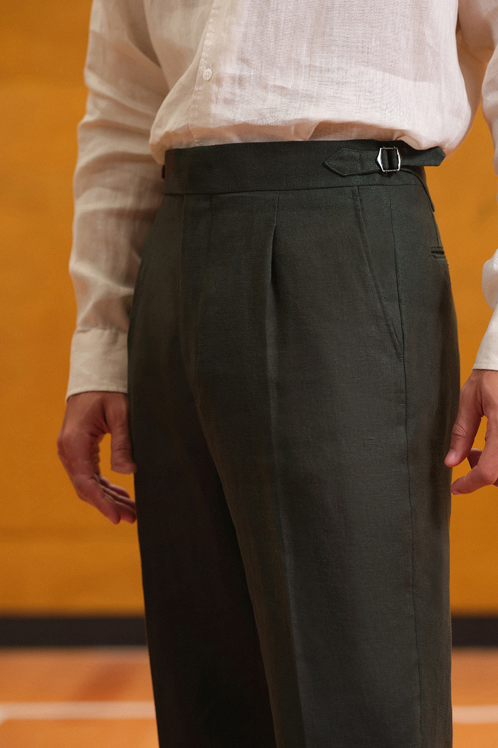 Costume single breasted com lapela notched, em linho hopsack - Verde Act
