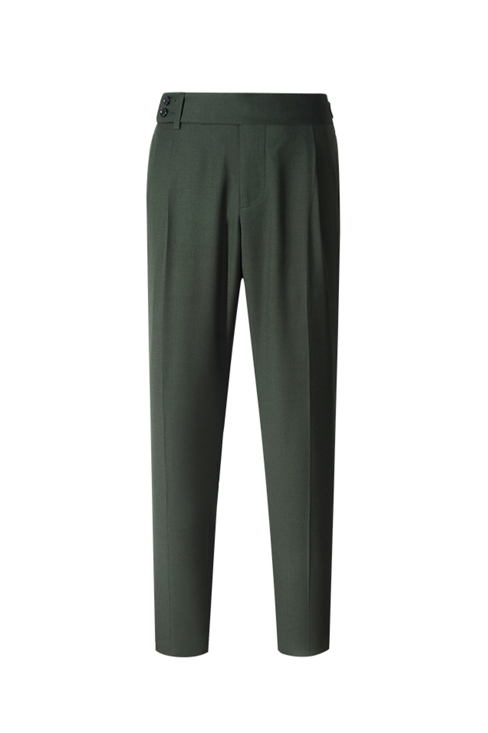 Lanifício Nobility Suitings - Calça em modelagem italiana, em lã merino 130'S, 17.25 µ, cintura alta, com ajustadores laterais - Verde