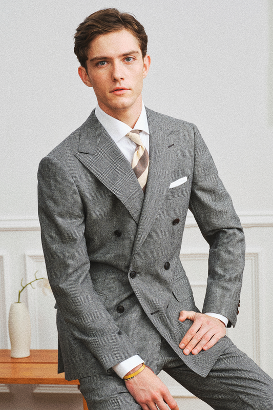 Costume double breasted 6x2, half canvas, lapela peak, em lã merino super 110 18.25 µ - Cinza príncipe de galês