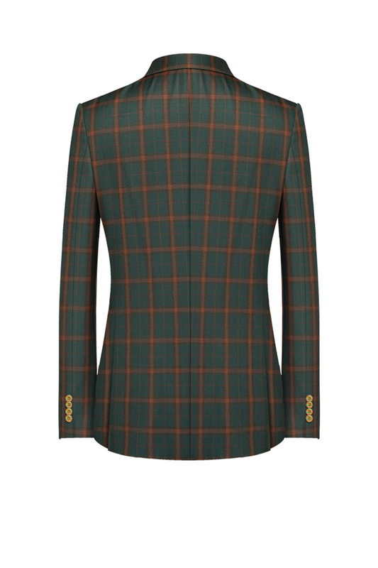 Blazer desestruturado single breasted, em lã tropical, com lapela notched - Tartan verde