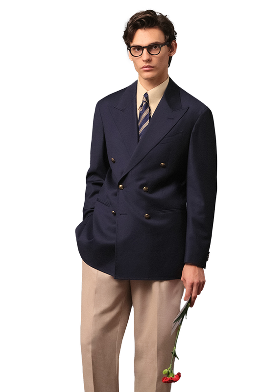 Blazer double breasted com lapela peak, 100% lã super 120'S com 17.75 µ – Azul Marinho Navy